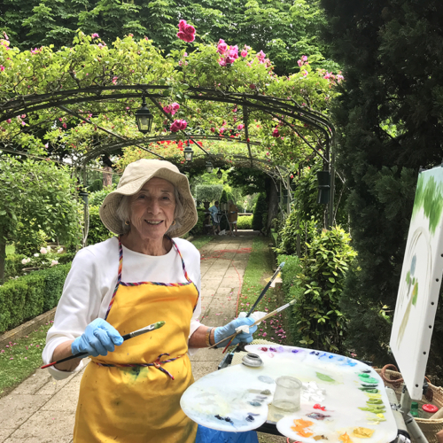 Oil painting in the gardens of Hotel Le Pigonnet